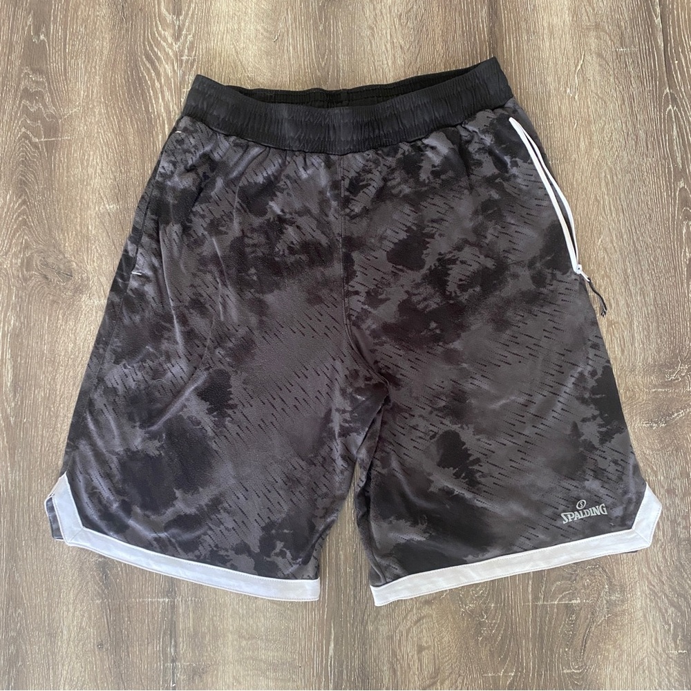 Spalding Black & Gray Tie Dye Athletic Shorts with Zip Pocket